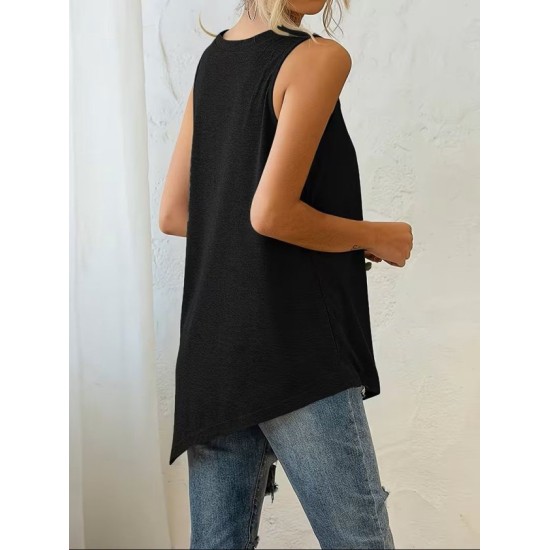 Kadın Askılı Yuvarlak Yakalı Asimetrik Kesim Detaylı Viskon Bluz , 32461