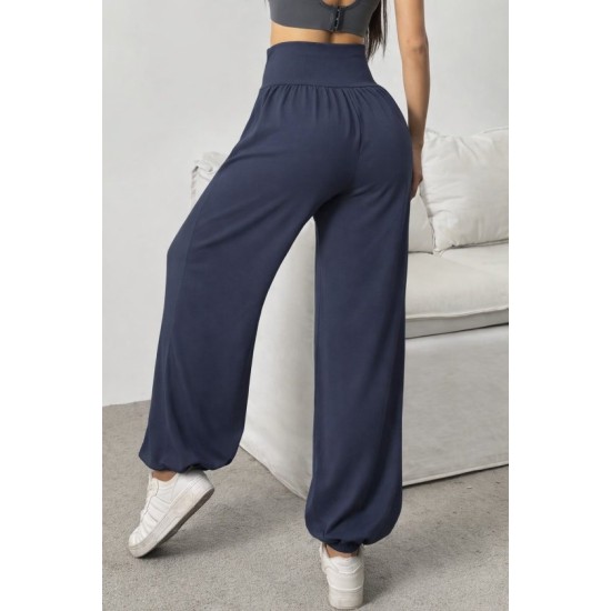 Kadın Yüksek Bel Büzgülü Cepli Geniş Kesim Viskon Iki Iplik Pantolon , 32472