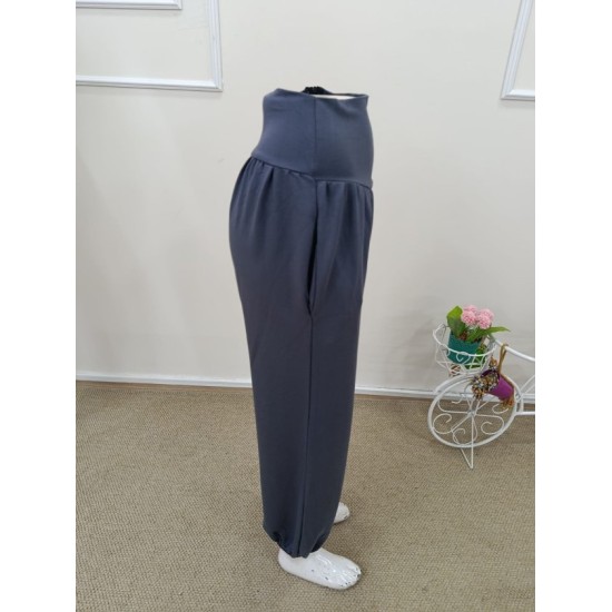 Kadın Yüksek Bel Büzgülü Cepli Geniş Kesim Viskon Iki Iplik Pantolon , 32472