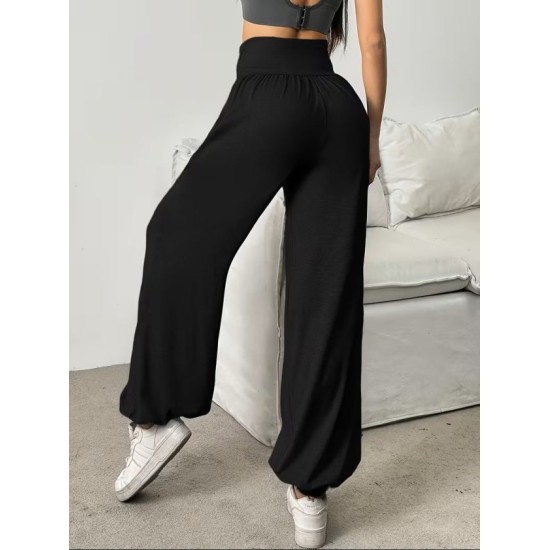 Kadın Yüksek Bel Büzgülü Cepli Geniş Kesim Viskon Iki Iplik Pantolon , 32470