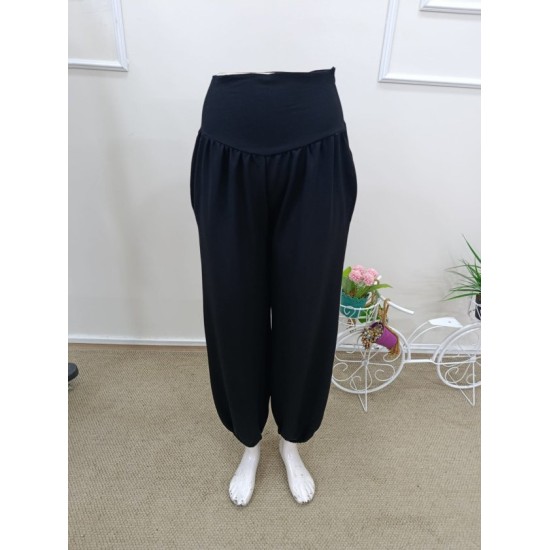 Kadın Yüksek Bel Büzgülü Cepli Geniş Kesim Viskon Iki Iplik Pantolon , 32470