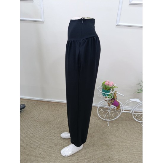 Kadın Yüksek Bel Büzgülü Cepli Geniş Kesim Viskon Iki Iplik Pantolon , 32470