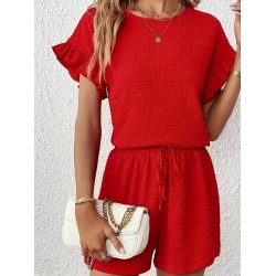 Kadın Kısa Kollu Bisiklet Yaka Bürümcük Bluz Ve Kısa Short Ikili Takım, 32469 Kadın Kısa Kollu Bisiklet Yaka Bürümcük Bluz Ve Kısa Short Ikili Takım, 32469