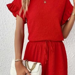 Kadın Kısa Kollu Bisiklet Yaka Bürümcük Bluz Ve Kısa Short Ikili Takım, 32469 Kadın Kısa Kollu Bisiklet Yaka Bürümcük Bluz Ve Kısa Short Ikili Takım, 32469