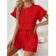 Kadın Kısa Kollu Bisiklet Yaka Bürümcük Bluz Ve Kısa Short Ikili Takım, 32469