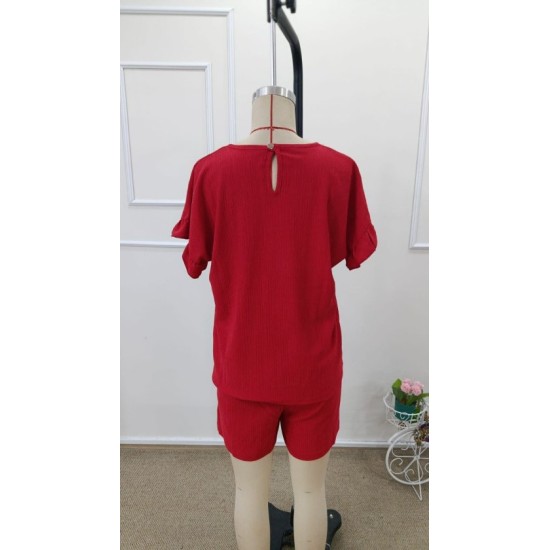 Kadın Kısa Kollu Bisiklet Yaka Bürümcük Bluz Ve Kısa Short Ikili Takım, 32469