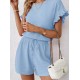 Kadın Kısa Kollu Bisiklet Yaka Bürümcük Bluz Ve Kısa Short Ikili Takım, 32468
