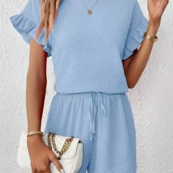 Kadın Kısa Kollu Bisiklet Yaka Bürümcük Bluz Ve Kısa Short Ikili Takım, 32468 Kadın Kısa Kollu Bisiklet Yaka Bürümcük Bluz Ve Kısa Short Ikili Takım, 32468