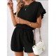 Kadın Kısa Kollu Bisiklet Yaka Bürümcük Bluz Ve Kısa Short Ikili Takım, 32466