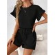 Kadın Kısa Kollu Bisiklet Yaka Bürümcük Bluz Ve Kısa Short Ikili Takım, 32466