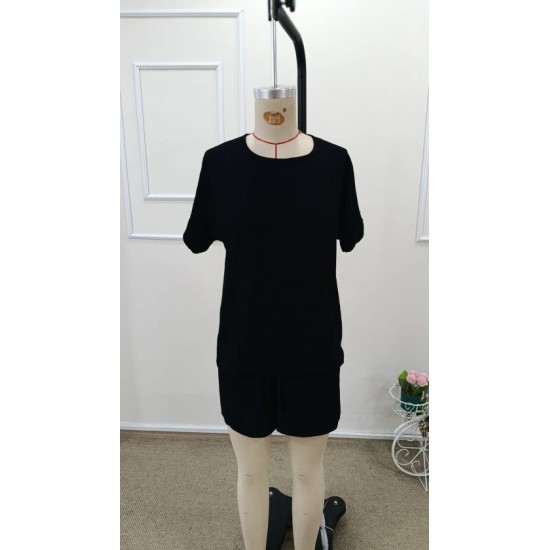 Kadın Kısa Kollu Bisiklet Yaka Bürümcük Bluz Ve Kısa Short Ikili Takım, 32466