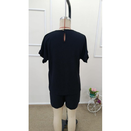 Kadın Kısa Kollu Bisiklet Yaka Bürümcük Bluz Ve Kısa Short Ikili Takım, 32466