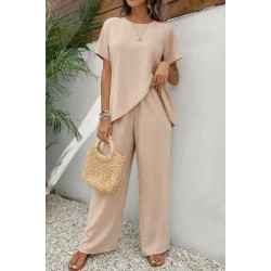 Kadın Kısa Kollu Bisiklet Yaka Asimetrik Kesim Detaylı Bürümcük Bluz Ve Pantolon Ikili Takım , 32505