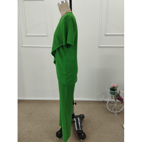 Kadın Kısa Kollu Bisiklet Yaka Asimetrik Kesim Detaylı Bürümcük Bluz Ve Pantolon Ikili Takım , 32504