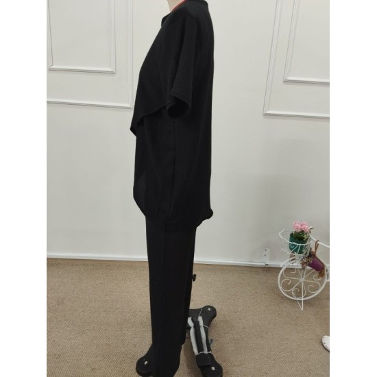 Kadın Kısa Kollu Bisiklet Yaka Asimetrik Kesim Detaylı Bürümcük Bluz Ve Pantolon Ikili Takım , 32497