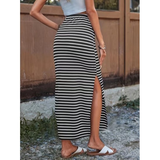 Kadın Yüksek Bel Yandan Yırtmaçlı Uzun Viskon Etek, 32521