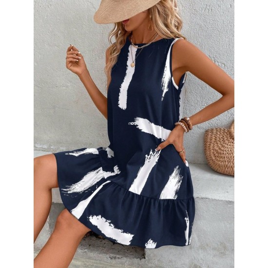 Kadın Kolsuz Bisiklet Yaka Arkadan Fiyonklu Süprem Kısa Elbise, 32520