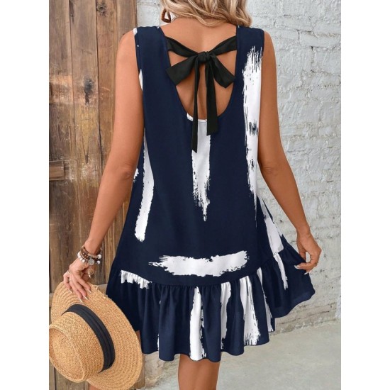 Kadın Kolsuz Bisiklet Yaka Arkadan Fiyonklu Süprem Kısa Elbise, 32520