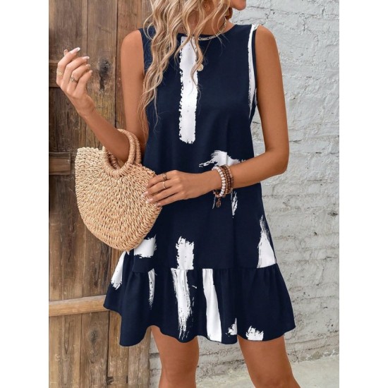 Kadın Kolsuz Bisiklet Yaka Arkadan Fiyonklu Süprem Kısa Elbise, 32520