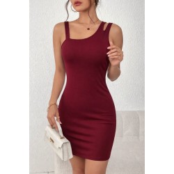 Kadın Omuzdan Askılı Asimetrik Yaka Detaylı Kısa Dalgıç Elbise , 32516 Kadın Omuzdan Askılı Asimetrik Yaka Detaylı Kısa Dalgıç Elbise , 32516