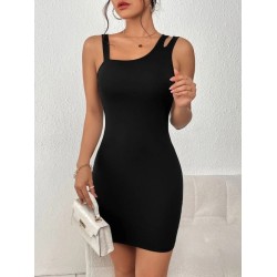 Kadın Omuzdan Askılı Asimetrik Yaka Detaylı Kısa Dalgıç Elbise , 32514 Kadın Omuzdan Askılı Asimetrik Yaka Detaylı Kısa Dalgıç Elbise , 32514