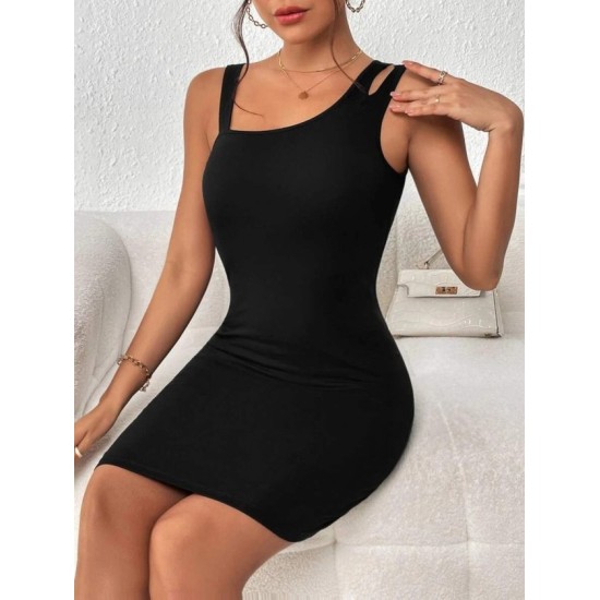 Kadın Omuzdan Askılı Asimetrik Yaka Detaylı Kısa Dalgıç Elbise , 32514 Kadın Omuzdan Askılı Asimetrik Yaka Detaylı Kısa Dalgıç Elbise , 32514