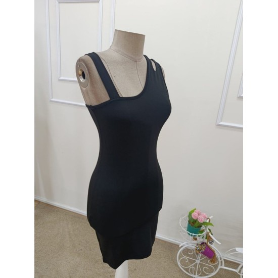 Kadın Omuzdan Askılı Asimetrik Yaka Detaylı Kısa Dalgıç Elbise , 32514 Kadın Omuzdan Askılı Asimetrik Yaka Detaylı Kısa Dalgıç Elbise , 32514