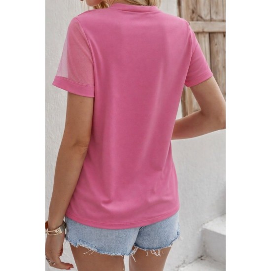 Kadın Kısa Kollu Tül Detaylı Taşlı Janjan Krep Bluz, 32524 Kadın Kısa Kollu Tül Detaylı Taşlı Janjan Krep Bluz, 32524