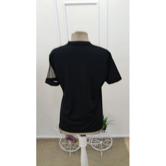 Kadın Kısa Kollu Tül Detaylı Taşlı Janjan Krep Bluz, 32522