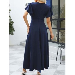 Kadın Kısa Kollu Kruvaze Yakalı ön Asimetrik Volanlı Uzun Ithal Krep Elbise , 32537 Kadın Kısa Kollu Kruvaze Yakalı ön Asimetrik Volanlı Uzun Ithal Krep Elbise , 32537