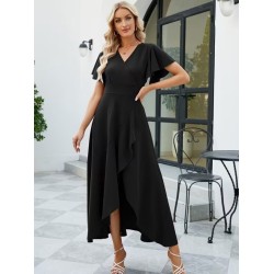 Kadın Kısa Kollu Kruvaze Yakalı ön Asimetrik Volanlı Uzun Ithal Krep Elbise , 32534 Kadın Kısa Kollu Kruvaze Yakalı ön Asimetrik Volanlı Uzun Ithal Krep Elbise , 32534