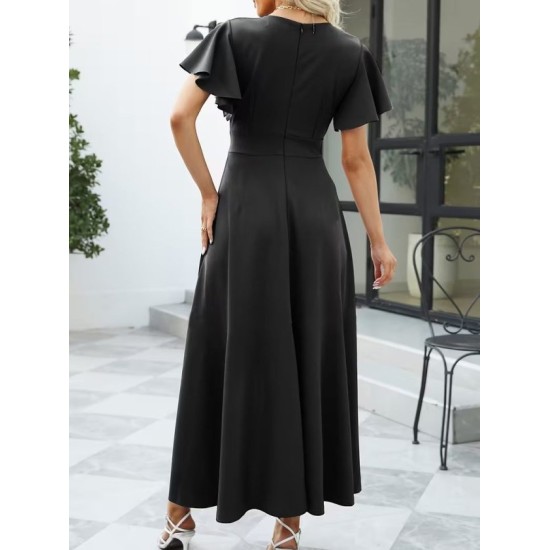 Kadın Kısa Kollu Kruvaze Yakalı ön Asimetrik Volanlı Uzun Ithal Krep Elbise , 32534 Kadın Kısa Kollu Kruvaze Yakalı ön Asimetrik Volanlı Uzun Ithal Krep Elbise , 32534