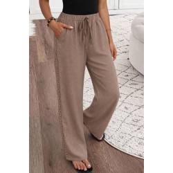 Kadın Yüksek Bel Süs Bağcıklı Yandan Dantel Detay Uzun Pantolon , 32533