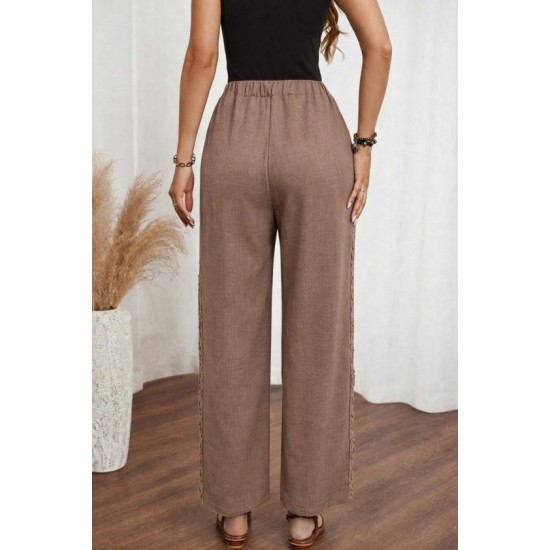 Kadın Yüksek Bel Süs Bağcıklı Yandan Dantel Detay Uzun Pantolon , 32533