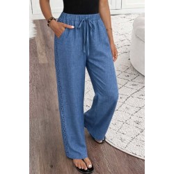 Kadın Yüksek Bel Süs Bağcıklı Yandan Dantel Detay Uzun Pantolon , 32532