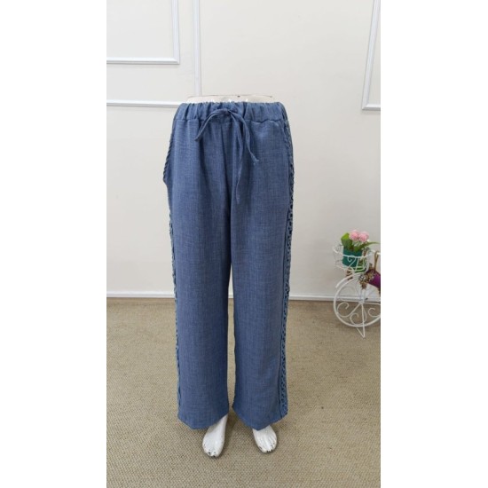 Kadın Yüksek Bel Süs Bağcıklı Yandan Dantel Detay Uzun Pantolon , 32532