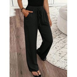 Kadın Yüksek Bel Süs Bağcıklı Yandan Dantel Detay Uzun Pantolon , 32530