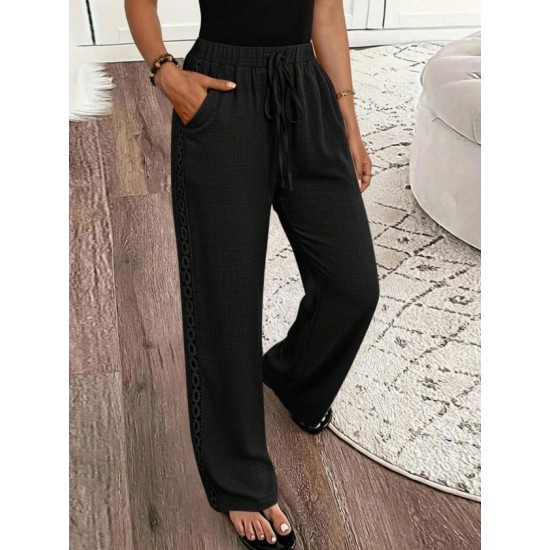 Kadın Yüksek Bel Süs Bağcıklı Yandan Dantel Detay Uzun Pantolon , 32530 Kadın Yüksek Bel Süs Bağcıklı Yandan Dantel Detay Uzun Pantolon , 32530