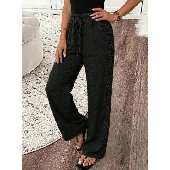 Kadın Yüksek Bel Süs Bağcıklı Yandan Dantel Detay Uzun Pantolon , 32530 Kadın Yüksek Bel Süs Bağcıklı Yandan Dantel Detay Uzun Pantolon , 32530