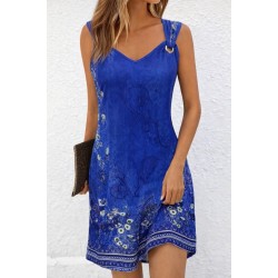 Kadın Askılı V Yakalı Kuş Gözü Detaylı Desenli Kısa Süprem Elbise, 32541