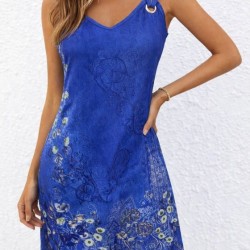 Kadın Askılı V Yakalı Kuş Gözü Detaylı Desenli Kısa Süprem Elbise, 32541 Kadın Askılı V Yakalı Kuş Gözü Detaylı Desenli Kısa Süprem Elbise, 32541