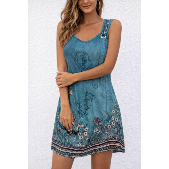 Kadın Askılı V Yakalı Kuş Gözü Detaylı Desenli Kısa Süprem Elbise, 32539 Kadın Askılı V Yakalı Kuş Gözü Detaylı Desenli Kısa Süprem Elbise, 32539