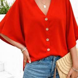 Kadın Kısa Yarasa Kollu V Yakalı önden Düğmeli Aerobin Bluz, 32551 Kadın Kısa Yarasa Kollu V Yakalı önden Düğmeli Aerobin Bluz, 32551