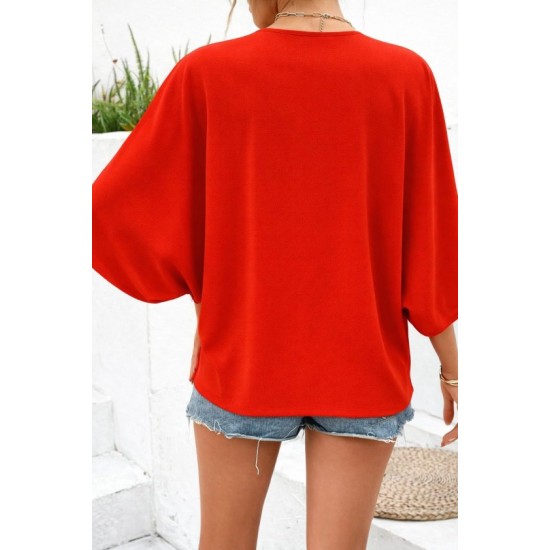 Kadın Kısa Yarasa Kollu V Yakalı önden Düğmeli Aerobin Bluz, 32551