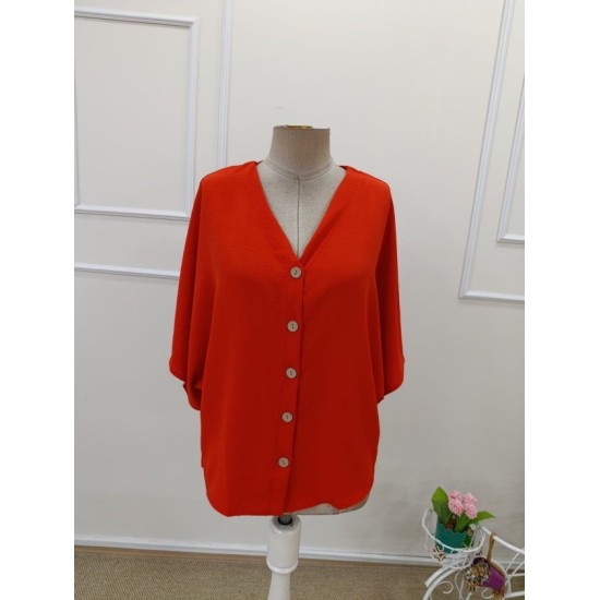 Kadın Kısa Yarasa Kollu V Yakalı önden Düğmeli Aerobin Bluz, 32551