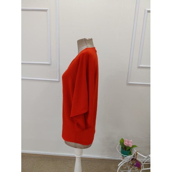 Kadın Kısa Yarasa Kollu V Yakalı önden Düğmeli Aerobin Bluz, 32551