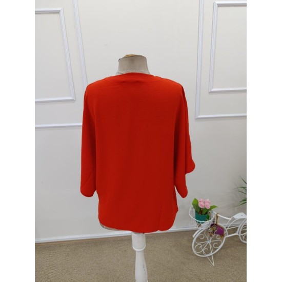 Kadın Kısa Yarasa Kollu V Yakalı önden Düğmeli Aerobin Bluz, 32551