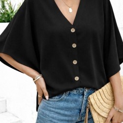 Kadın Kısa Yarasa Kollu V Yakalı önden Düğmeli Aerobin Bluz, 32550 Kadın Kısa Yarasa Kollu V Yakalı önden Düğmeli Aerobin Bluz, 32550