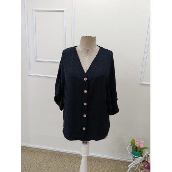 Kadın Kısa Yarasa Kollu V Yakalı önden Düğmeli Aerobin Bluz, 32550