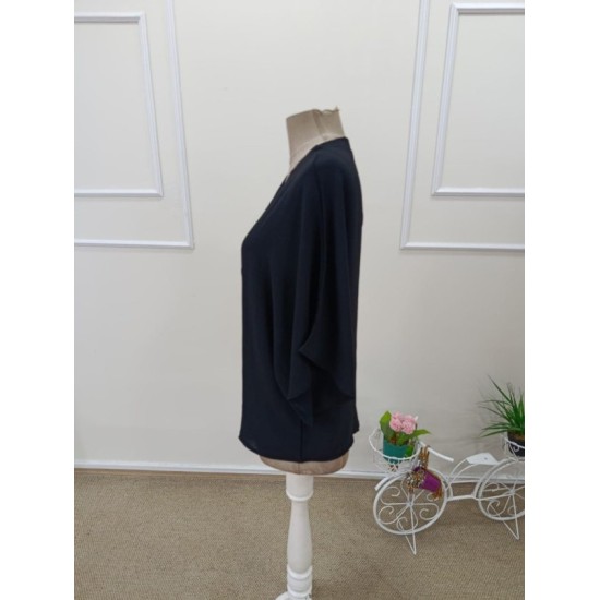 Kadın Kısa Yarasa Kollu V Yakalı önden Düğmeli Aerobin Bluz, 32550